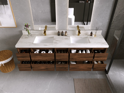 Madison Floating Teak 80 in. W x 22 in. D Double Sink Bathroom Vanity