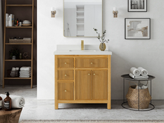 Sonoma Reeded Teak Wood 36 in. W x 22 in. D Center Sink Bathroom Vanity - photo 2