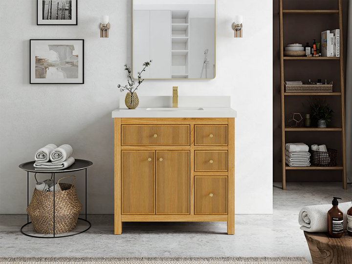 Sonoma Reeded Teak Wood 36 in. W x 22 in. D with Center Sink Premium Bathroom Vanity - photo 2