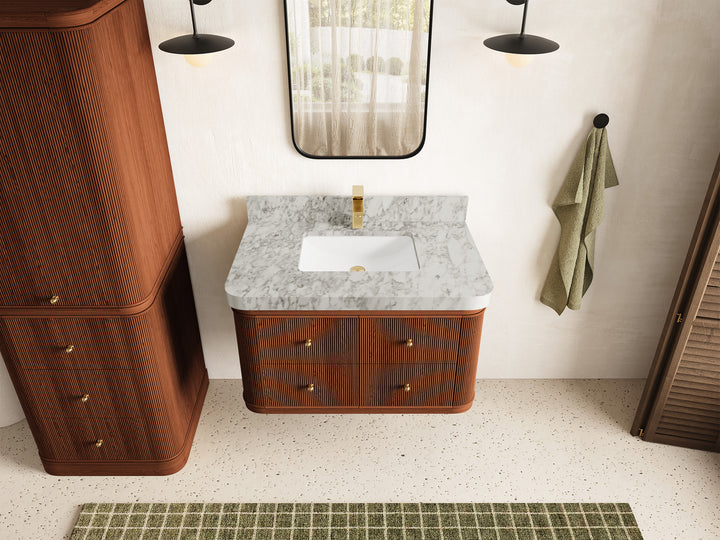 Hampton Floating Teak 36 in. W x 22 in. D Center Sink Bathroom Vanity (Dark Natural) - photo 8