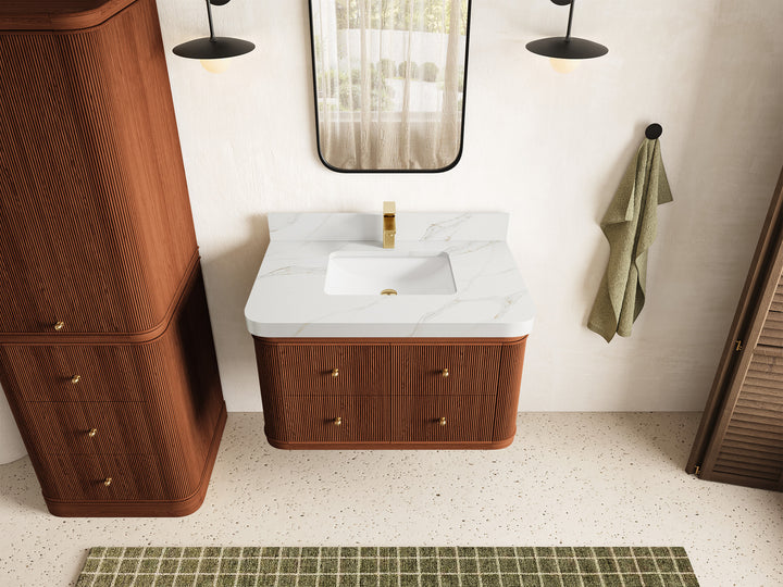 Hampton Floating Teak 36 in. W x 22 in. D Center Sink Bathroom Vanity (Dark Natural) - photo 18