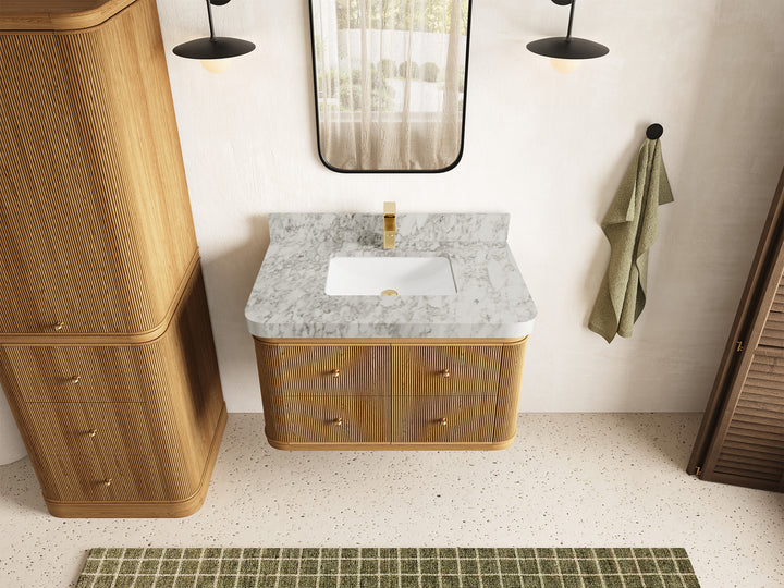 Hampton Floating Teak 36 in. W x 22 in. D Center Sink Bathroom Vanity (Light Natural) - photo 8