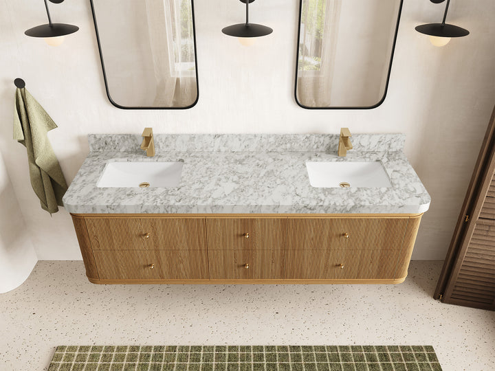 Hampton Floating Teak 72 in. W x 22 in. D Double Sink Bathroom Vanity (Light Natural) - photo 8