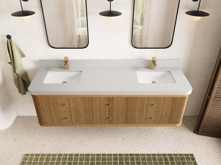 Hampton Floating Teak 72 in. W x 22 in. D Double Sink Bathroom Vanity (Light Natural) - photo 10