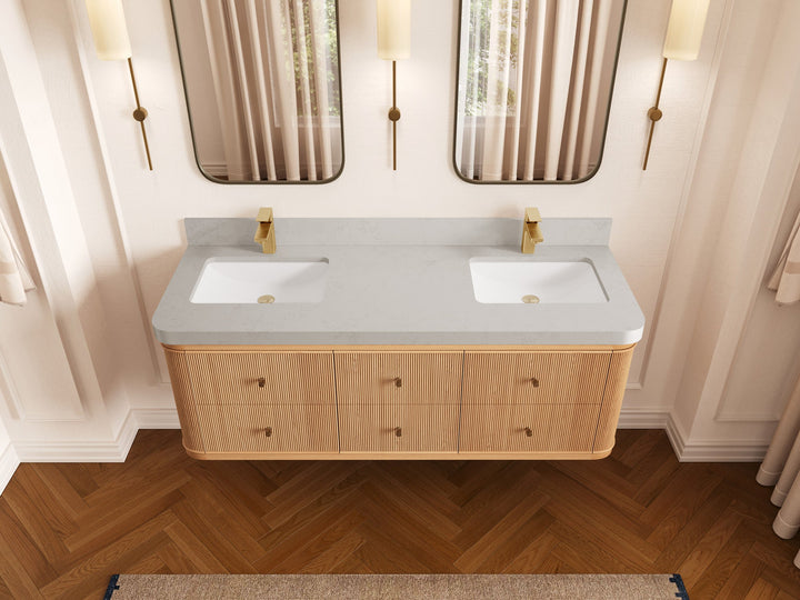 Hampton Floating White Oak 60 in. W x 22 in. D Double Sink Bathroom Vanity - photo 10