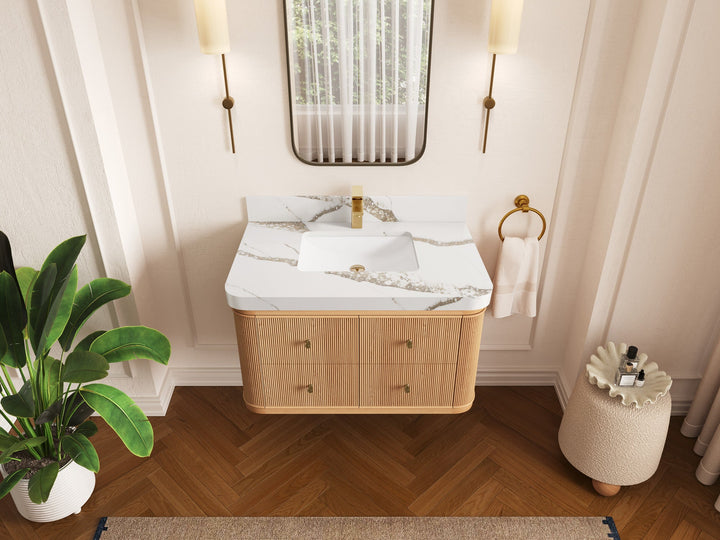 Hampton Floating White Oak 36 in. W x 22 in. D Single Sink Bathroom Vanity - photo 12