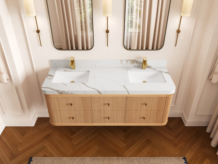 Hampton Floating White Oak 60 in. W x 22 in. D Double Sink Bathroom Vanity - photo 12