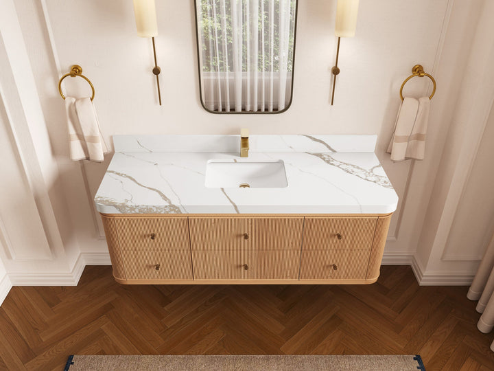 Hampton Floating White Oak 60 in. W x 22 in. D Single Sink Bathroom Vanity - photo 12