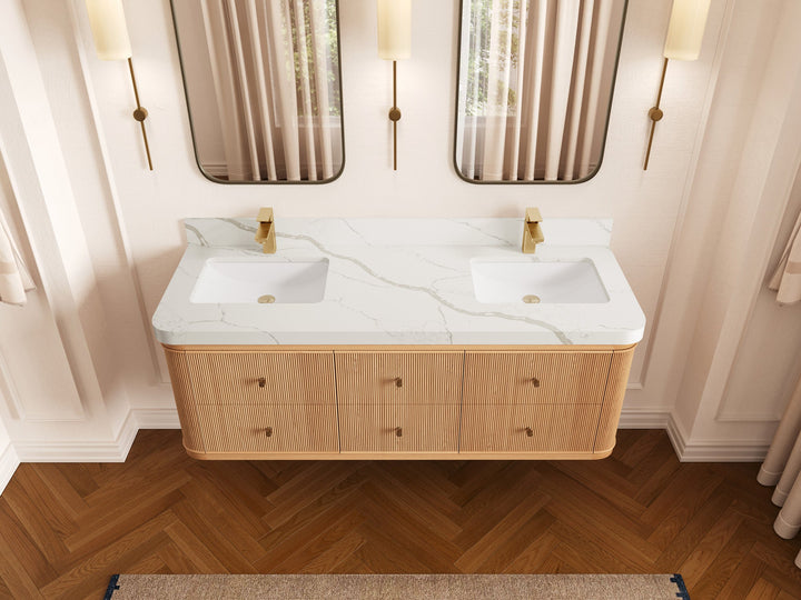Hampton Floating White Oak 60 in. W x 22 in. D Double Sink Bathroom Vanity - photo 14
