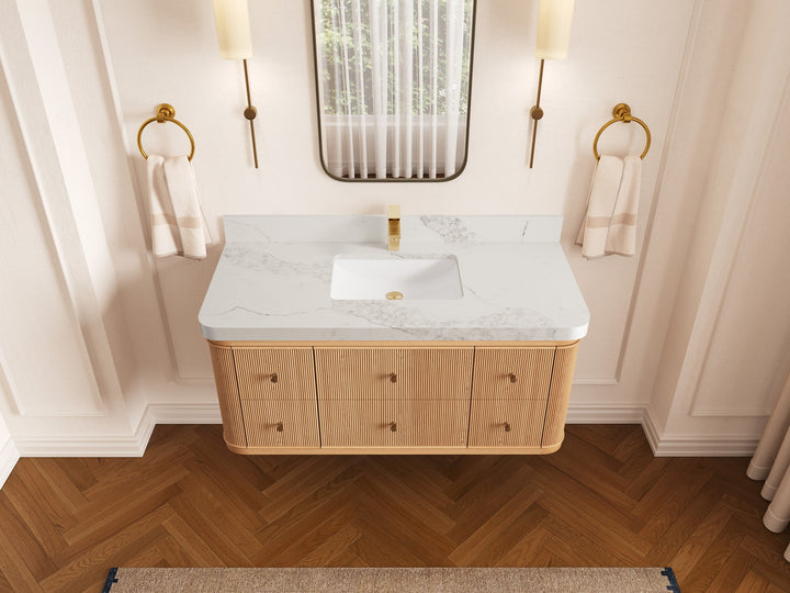 Hampton Floating White Oak 48 in. W x 22 in. D Single Sink Bathroom Vanity - photo 16