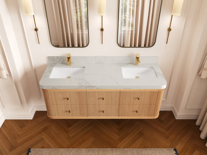 Hampton Floating White Oak 60 in. W x 22 in. D Double Sink Bathroom Vanity - photo 16