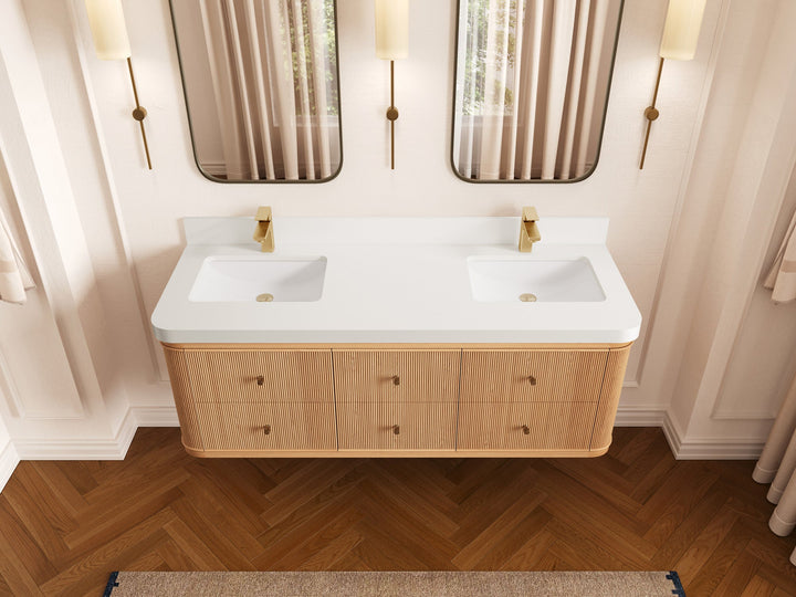 Hampton Floating White Oak 60 in. W x 22 in. D Double Sink Bathroom Vanity - photo 24