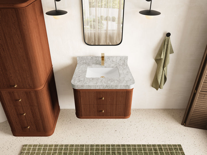Hampton Floating Teak 30 in. W x 22 in. D Single Sink Bathroom Vanity (Dark Natural) - photo 16