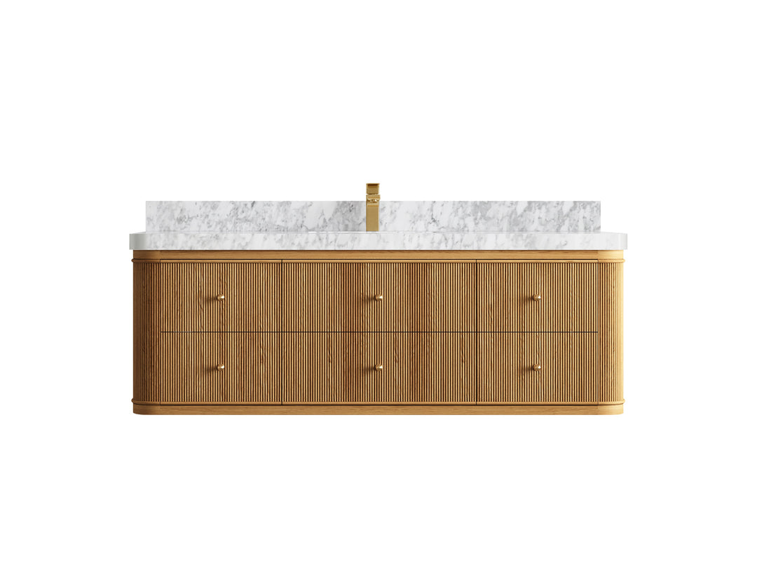 Hampton Floating Teak 60 in. W x 22 in. D Single Sink Bathroom Vanity in Light Natural with 2 in Carrara Marble Countertop