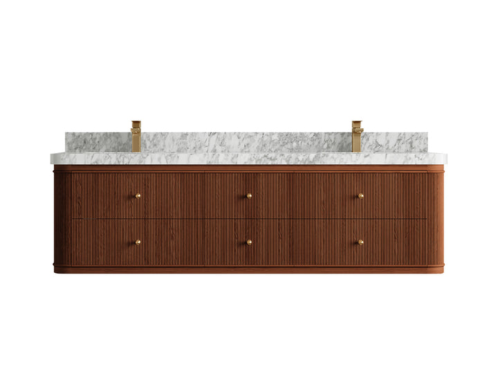Hampton Floating Teak 72 in. W x 22 in. D Double Sink Bathroom Vanity (Dark Natural) - photo 9