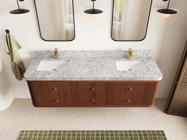Hampton Floating Teak 72 in. W x 22 in. D Double Sink Bathroom Vanity (Dark Natural) - photo 8