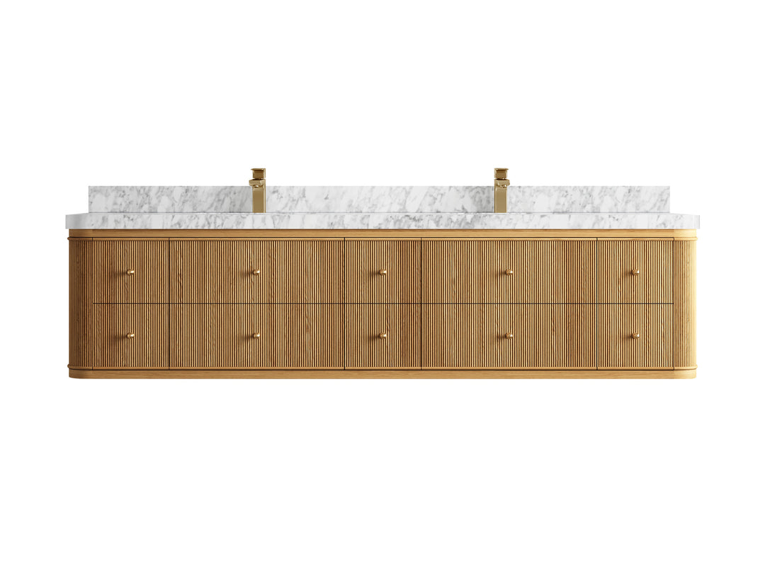 Hampton Floating Teak 84 in. W x 22 in. D Double Sink Bathroom Vanity (Light Natural)