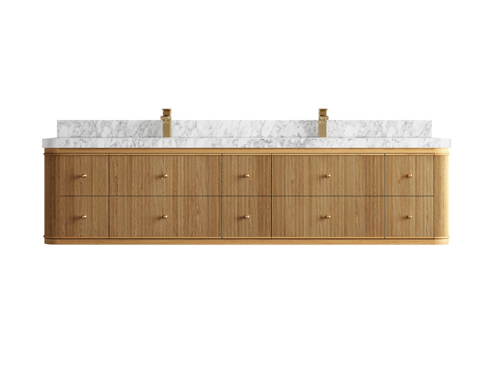 Hampton Floating Teak 84 in. W x 22 in. D Double Sink Bathroom Vanity (Light Natural) - photo 9