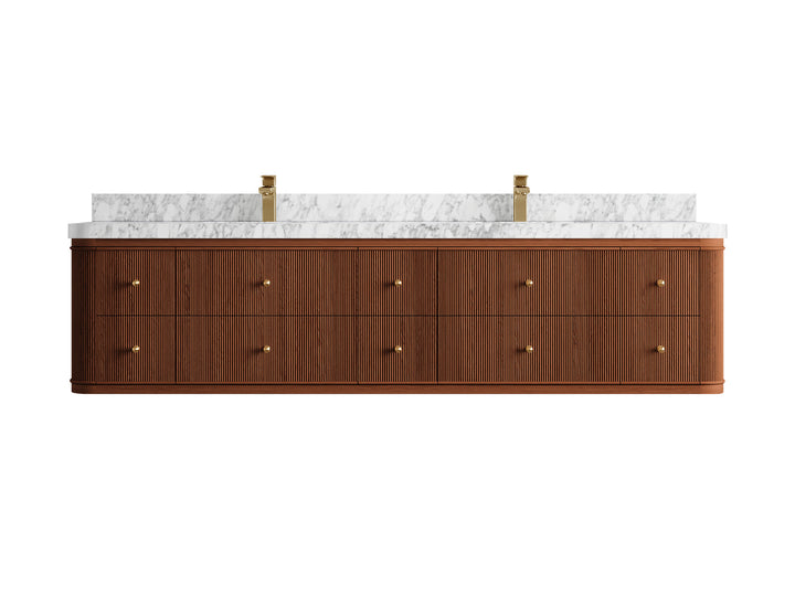 Hampton Floating Teak 84 in. W x 22 in. D Double Sink Bathroom Vanity (Dark Natural) - photo 9