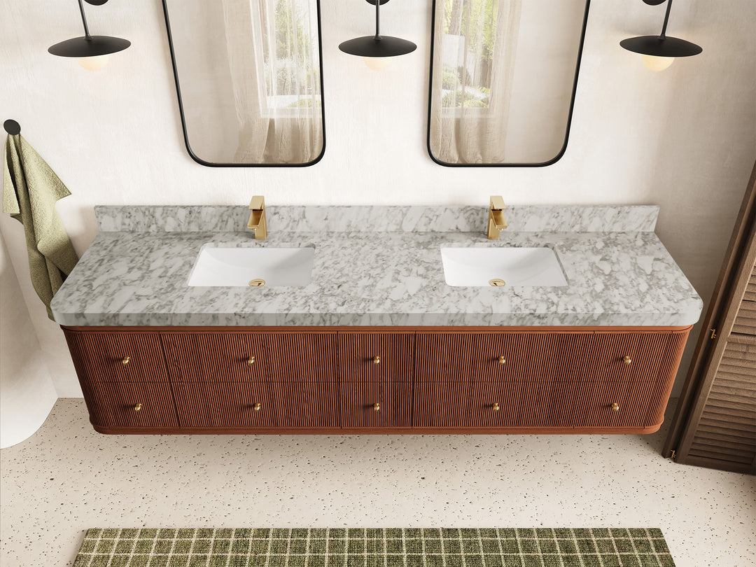 Hampton Floating Teak 84 in. W x 22 in. D Double Sink Bathroom Vanity (Dark Natural)