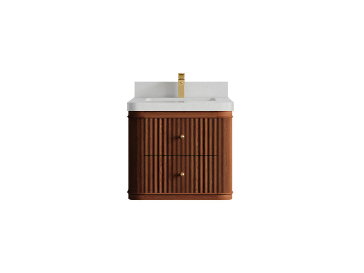Hampton Floating Teak 24 in. W x 22 in. D Single Sink Bathroom Vanity (Dark Natural) - photo 8