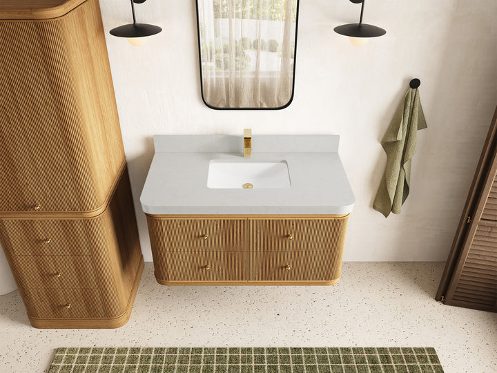 Hampton Floating Teak 42 in. W x 22 in. D Single Sink Bathroom Vanity (Light Natural) - photo 10