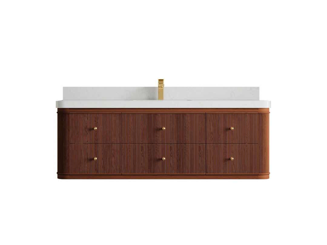 Hampton Floating Teak 60 in. W x 22 in. D Single Sink Bathroom Vanity in Dark Natural with 2 in Carrara Quartz Countertop