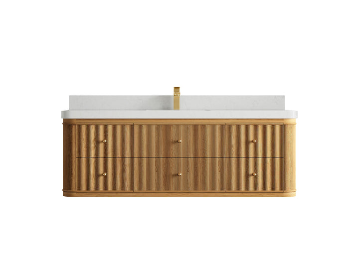Hampton Floating Teak 60 in. W x 22 in. D Single Sink Bathroom Vanity (Light Natural) - photo 11