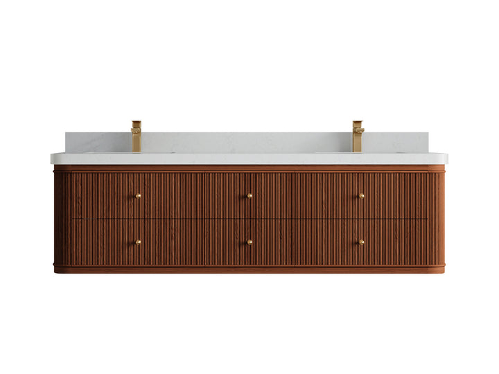 Hampton Floating Teak 72 in. W x 22 in. D Double Sink Bathroom Vanity (Dark Natural) - photo 11