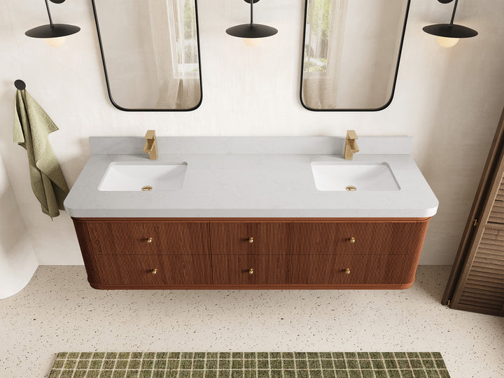 Hampton Floating Teak 72 in. W x 22 in. D Double Sink Bathroom Vanity (Dark Natural) - photo 10