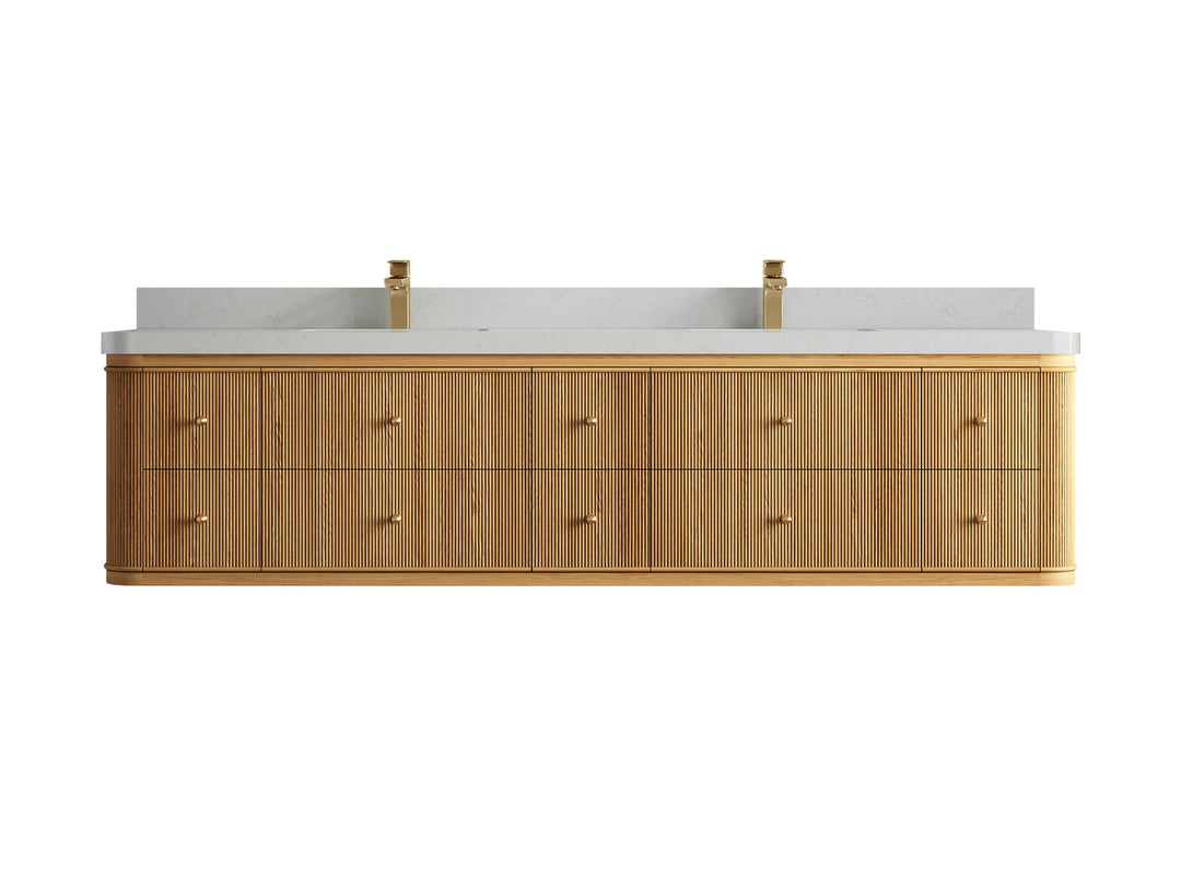 Hampton Floating Teak 84 in. W x 22 in. D Double Sink Bathroom Vanity (Light Natural)