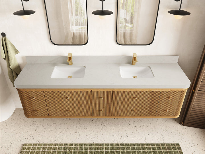 Hampton Floating Teak 84 in. W x 22 in. D Double Sink Bathroom Vanity (Light Natural) - photo 10