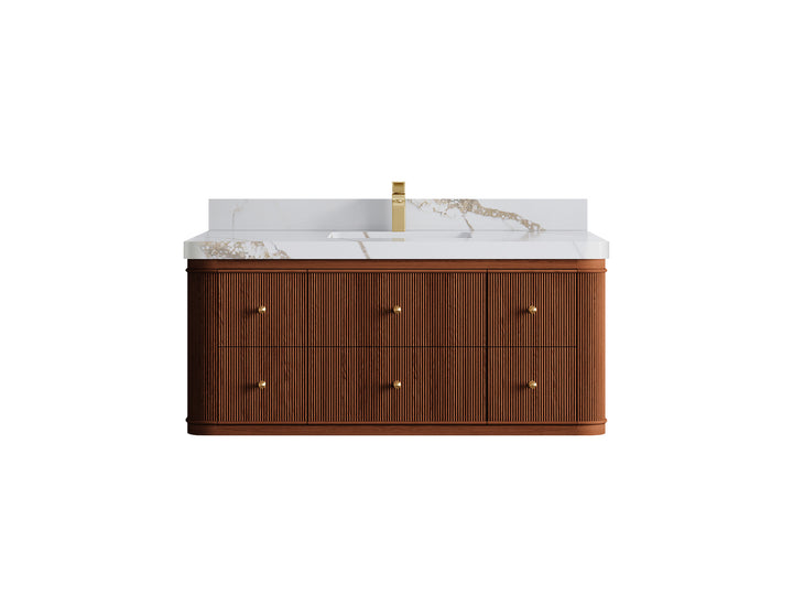 Hampton Floating Teak 48 in. W x 22 in. D Single Sink Bathroom Vanity (Dark Natural) - photo 13