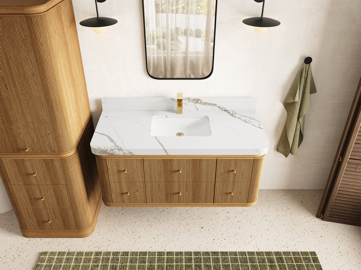 Hampton Floating Teak 48 in. W x 22 in. D Single Sink Bathroom Vanity (Light Natural) - photo 12
