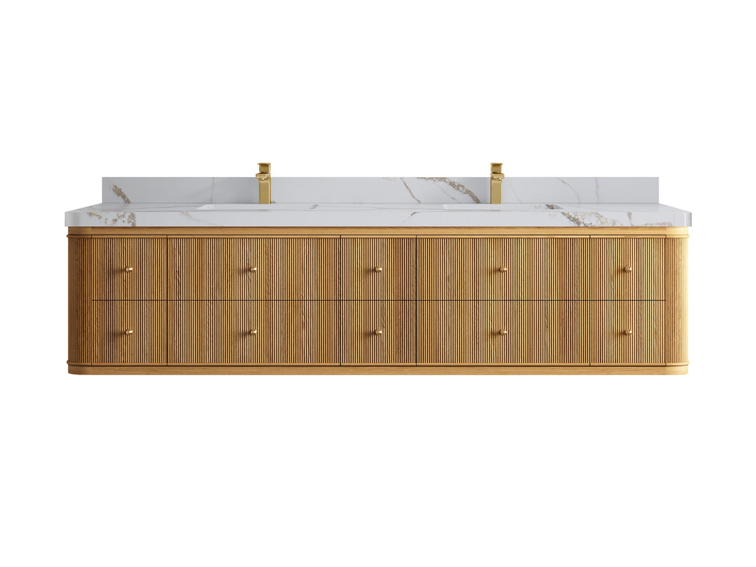 Hampton Floating Teak 84 in. W x 22 in. D Double Sink Bathroom Vanity (Light Natural)