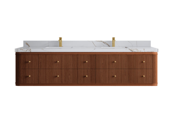 Hampton Floating Teak 84 in. W x 22 in. D Double Sink Bathroom Vanity (Dark Natural) - photo 13