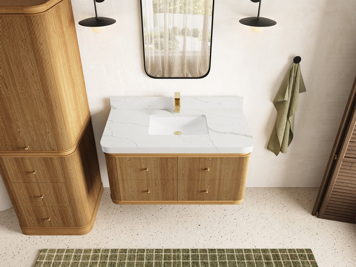 Hampton Floating Teak 42 in. W x 22 in. D Single Sink Bathroom Vanity (Light Natural) - photo 14