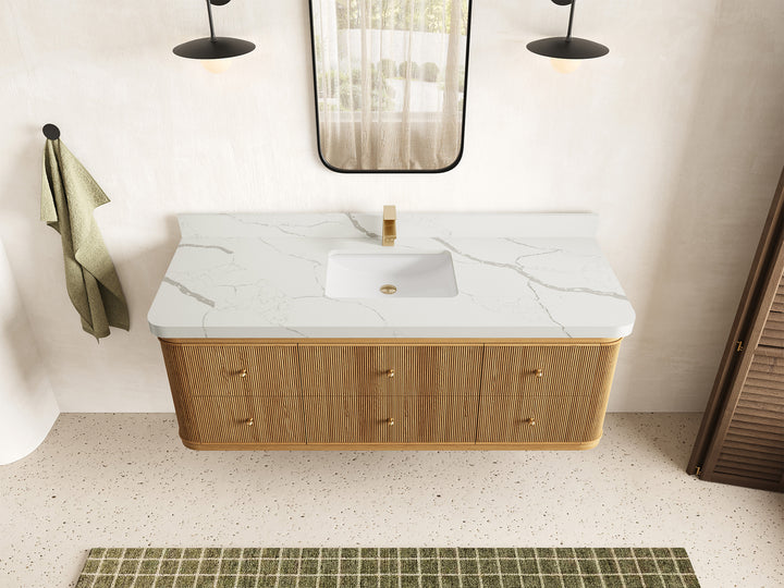 Hampton Floating Teak 60 in. W x 22 in. D Single Sink Bathroom Vanity (Light Natural) - photo 14