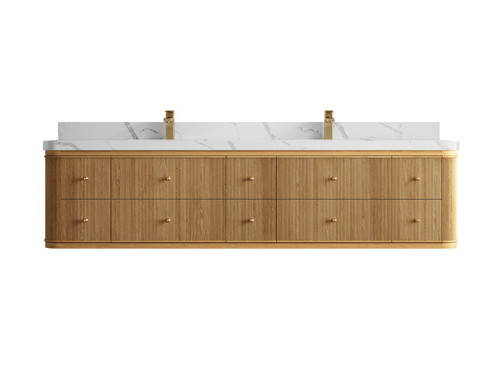 Hampton Floating Teak 84 in. W x 22 in. D Double Sink Bathroom Vanity (Light Natural) - photo 15