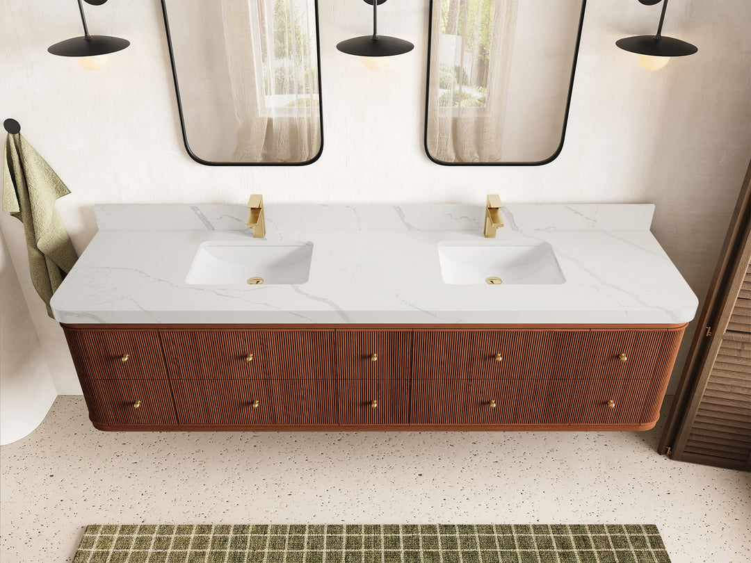 Hampton Floating Teak 84 in. W x 22 in. D Double Sink Bathroom Vanity (Dark Natural)