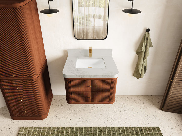 Hampton Floating Teak 30 in. W x 22 in. D Single Sink Bathroom Vanity (Dark Natural) - photo 12