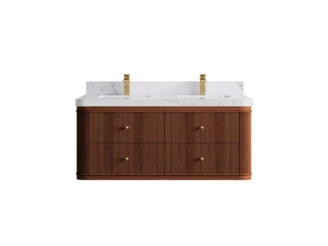 Hampton Floating Teak 48 in. W x 22 in. D Double Sink Bathroom Vanity