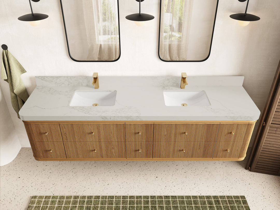 Hampton Floating Teak 84 in. W x 22 in. D Double Sink Bathroom Vanity (Light Natural)