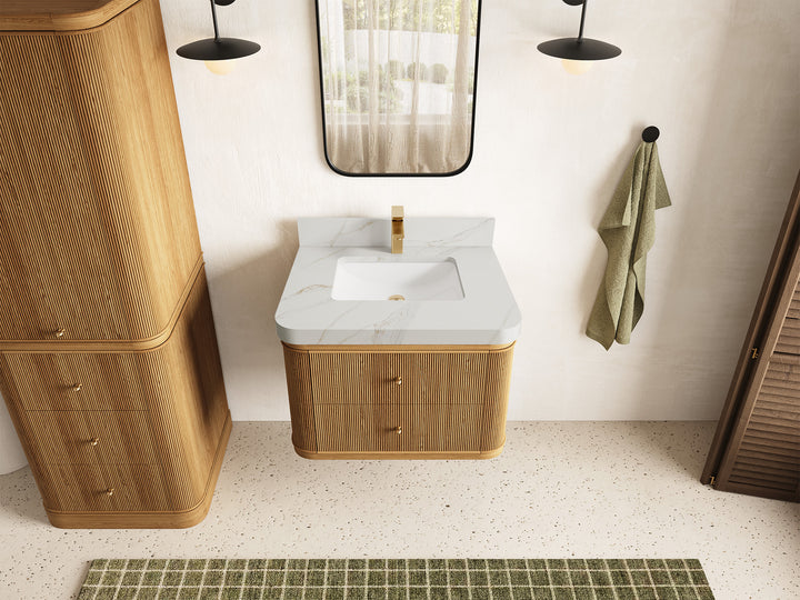Hampton Floating Teak 30 in. W x 22 in. D Single Sink Bathroom Vanity (Light Natural) - photo 18