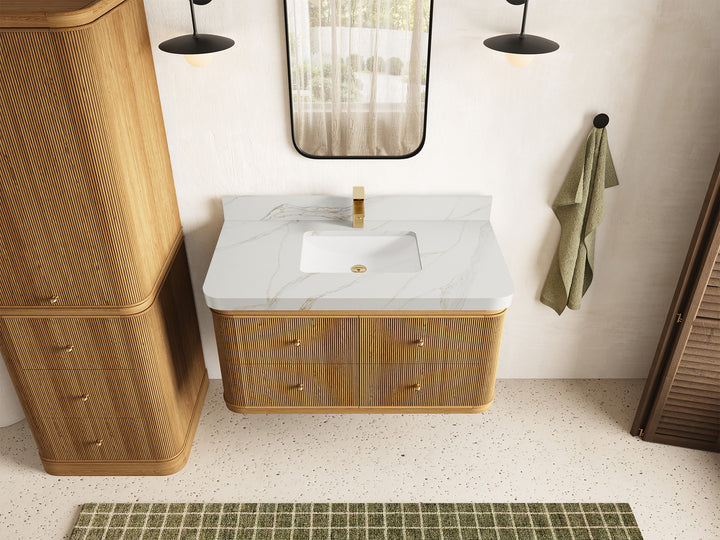 Hampton Floating Teak 42 in. W x 22 in. D Single Sink Bathroom Vanity (Light Natural) - photo 18