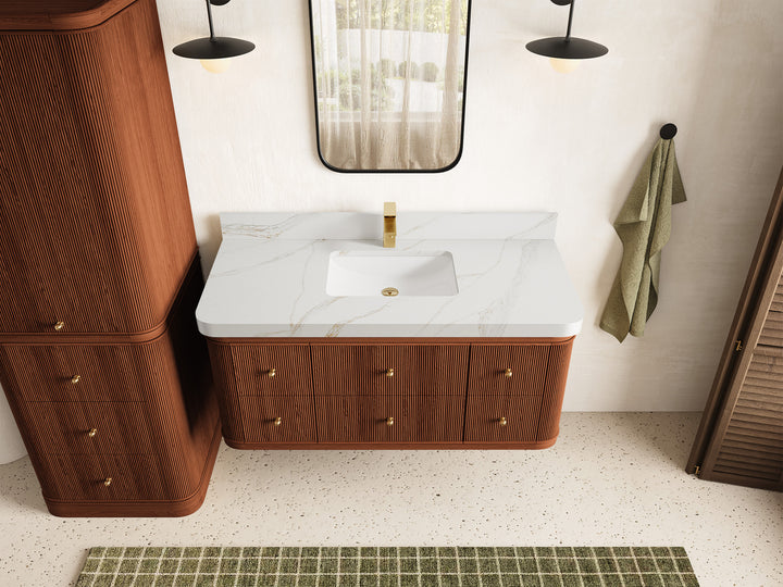 Hampton Floating Teak 48 in. W x 22 in. D Single Sink Bathroom Vanity (Dark Natural) - photo 18