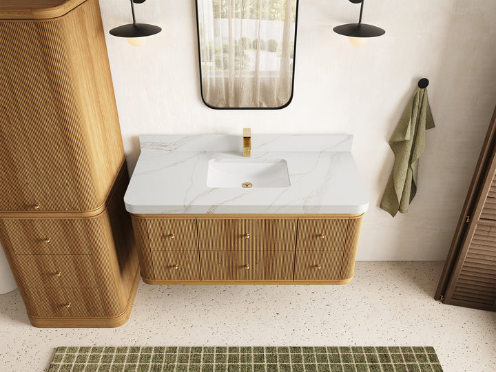 Hampton Floating Teak 48 in. W x 22 in. D Single Sink Bathroom Vanity (Light Natural) - photo 18