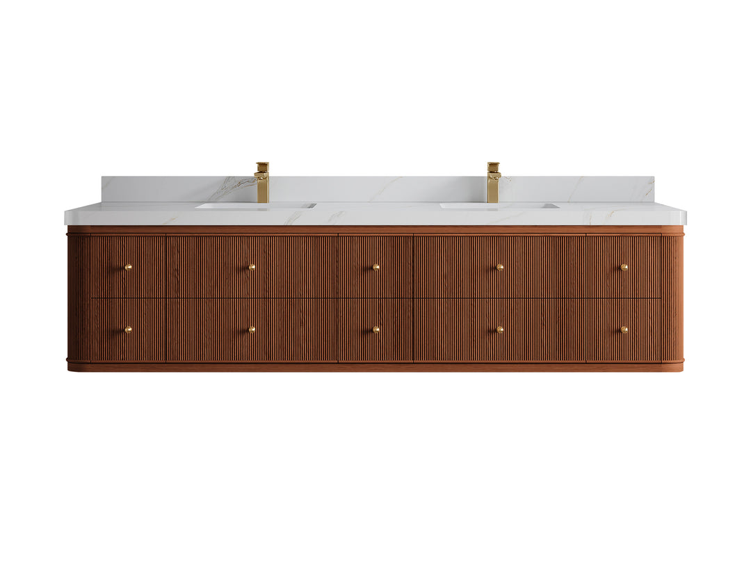 Hampton Floating Teak 84 in. W x 22 in. D Double Sink Bathroom Vanity (Dark Natural)