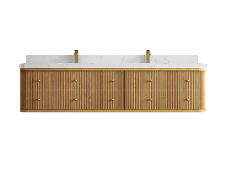 Hampton Floating Teak 84 in. W x 22 in. D Double Sink Bathroom Vanity (Light Natural) - photo 21