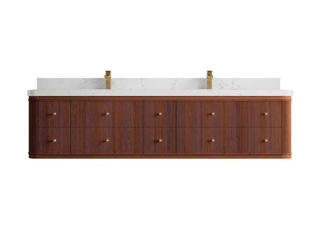 Hampton Floating Teak 84 in. W x 22 in. D Double Sink Bathroom Vanity (Dark Natural)